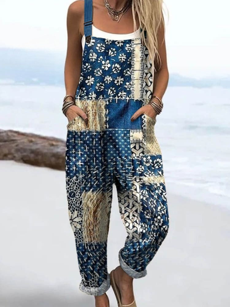 Women's Jumpsuit - Vintage Floral Design, Comfort and Style with Wide Legs