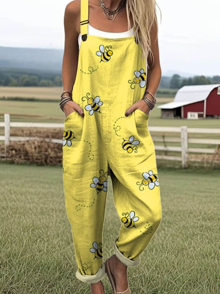 Women's Jumpsuit - Vintage Floral Design, Wide-Leg Pants for Comfort and Style