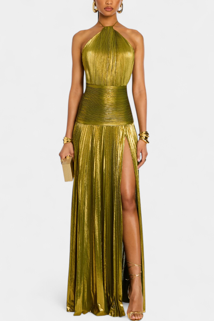 Lorette | Metallic Open-Back Dress