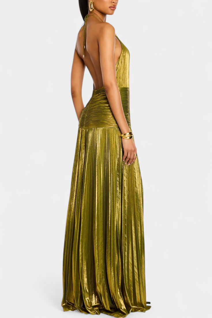 Lorette | Metallic Open-Back Dress