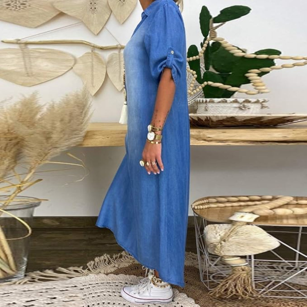 Ilse | Summer V-Neck Half Denim Dress