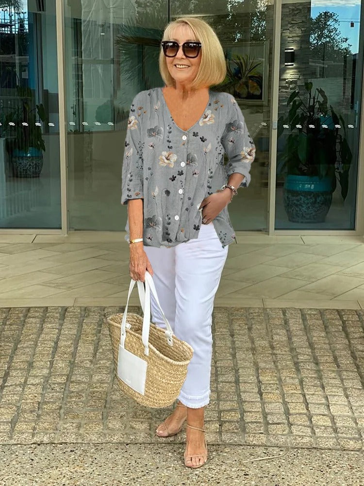 Valentina | Floral Top in Cotton and Linen