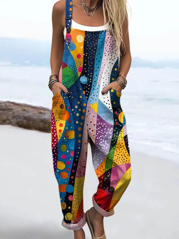 Women's Jumpsuit - Vintage Floral Design, Wide Legs for Comfort and Style