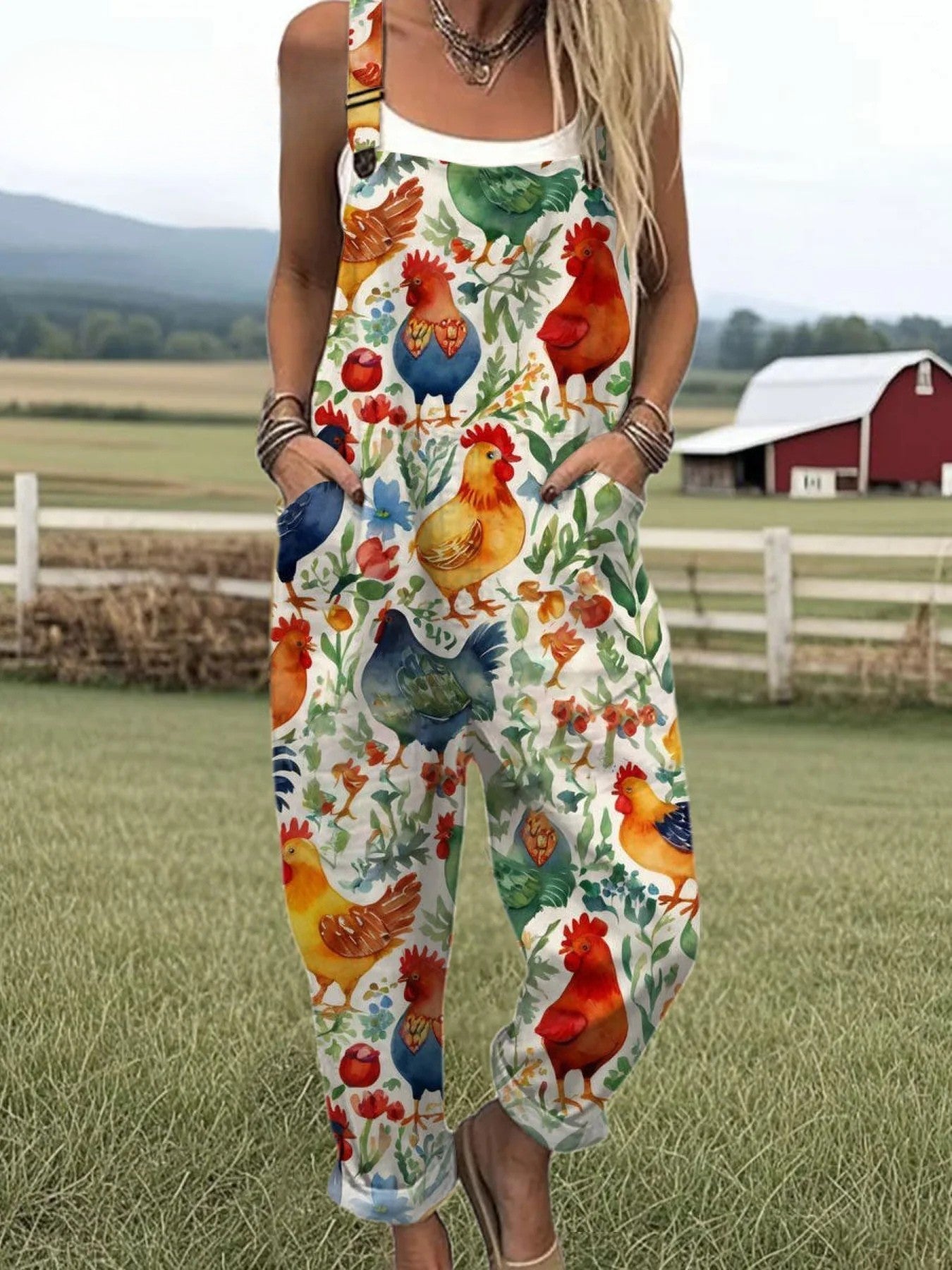 Women's Jumpsuit - Vintage Floral Design, Wide Legs for Comfort and Style