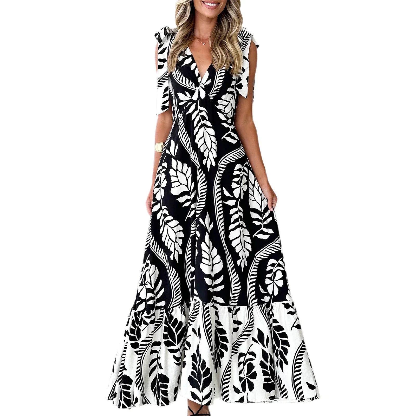 Alba | Back Tie V-Neck Maxi Dress