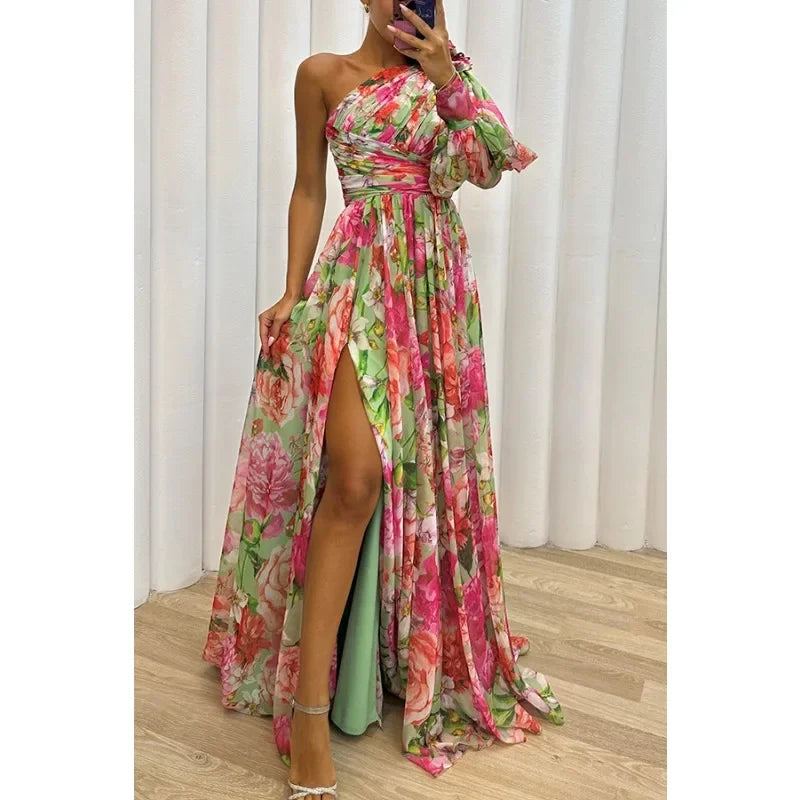 Aby | Elegant One-Shoulder Floral Dress