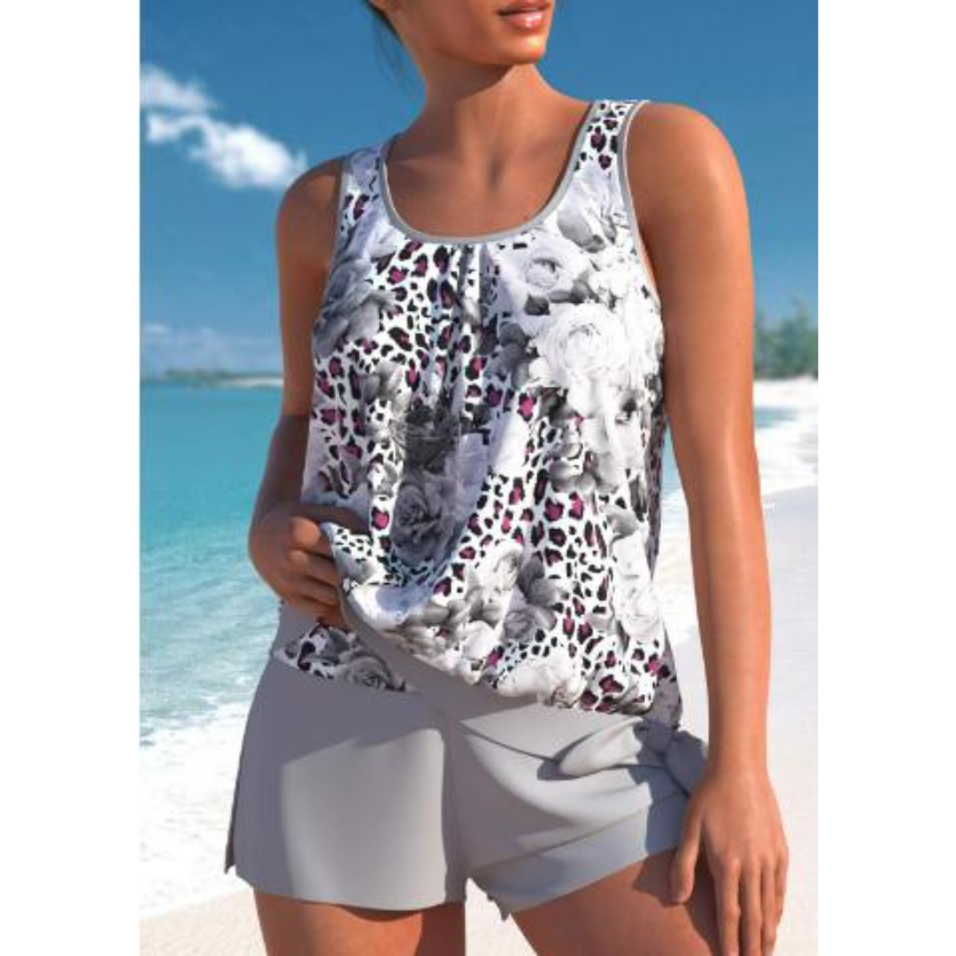 Adalina | Two-Tone Tankini Set with Floral Print for Women