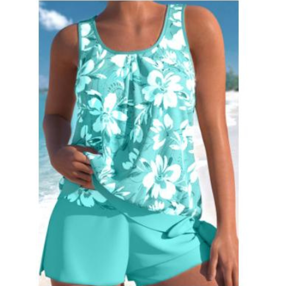 Adalina | Two-Tone Tankini Set with Floral Print for Women
