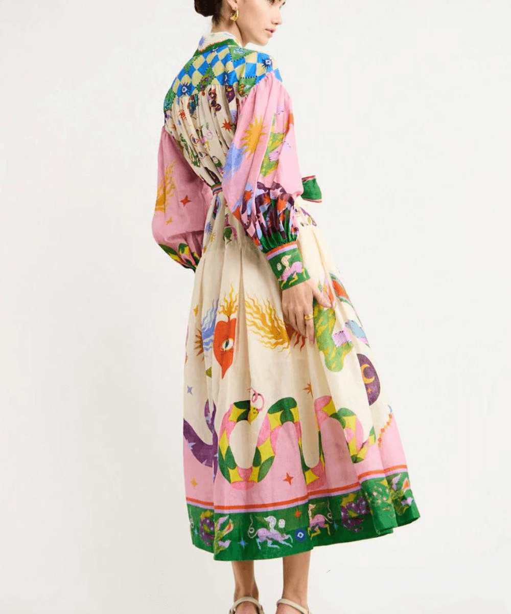 Dorthe | Colorful Print Belted Dress