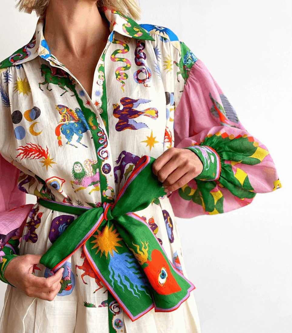 Dorthe | Colorful Print Belted Dress