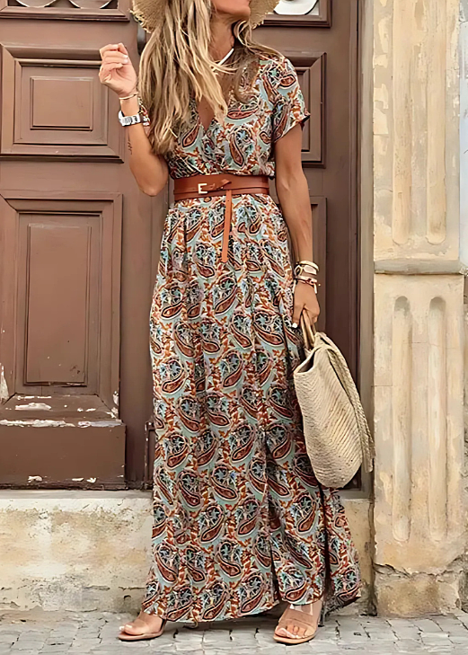 Kylie | Bohemian Long Dress with Pleated Waist