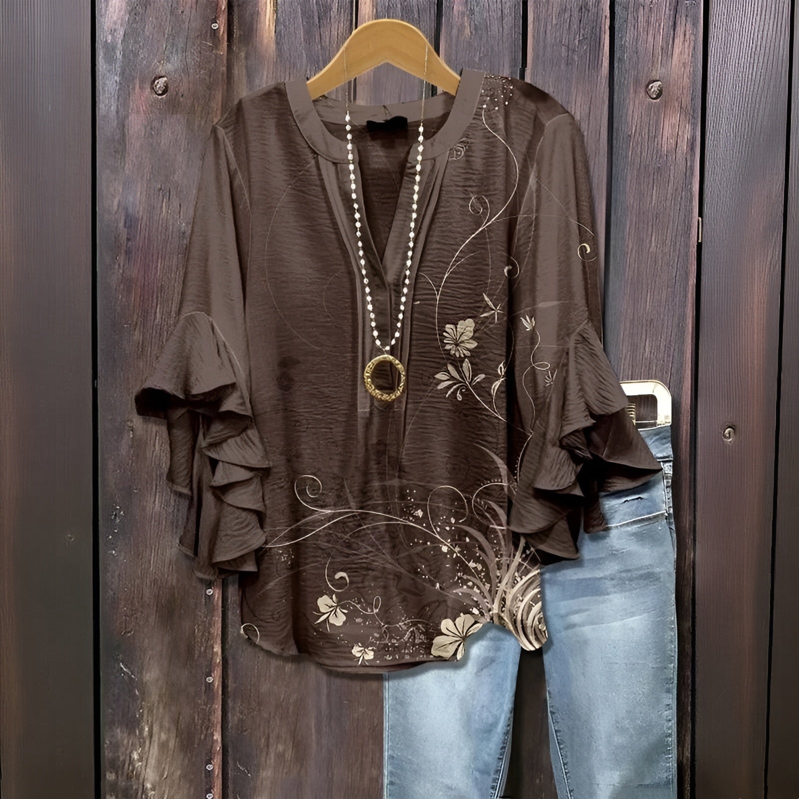 ELISABET™ | Casual blouse with leaf pattern