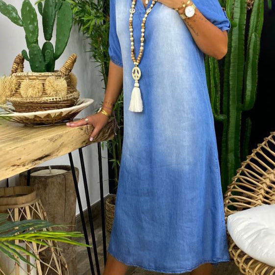 Ilse | Summer V-Neck Half Denim Dress