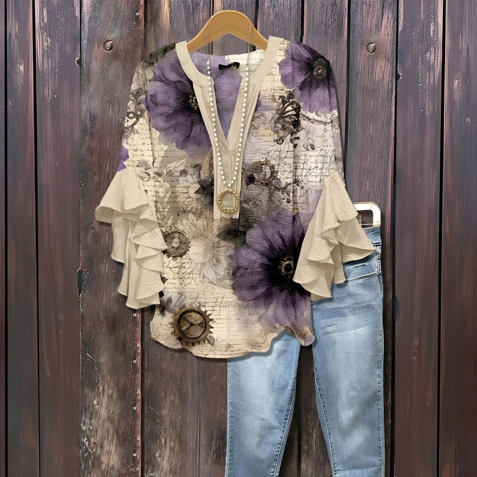 ELISABET™ | Casual blouse with leaf pattern