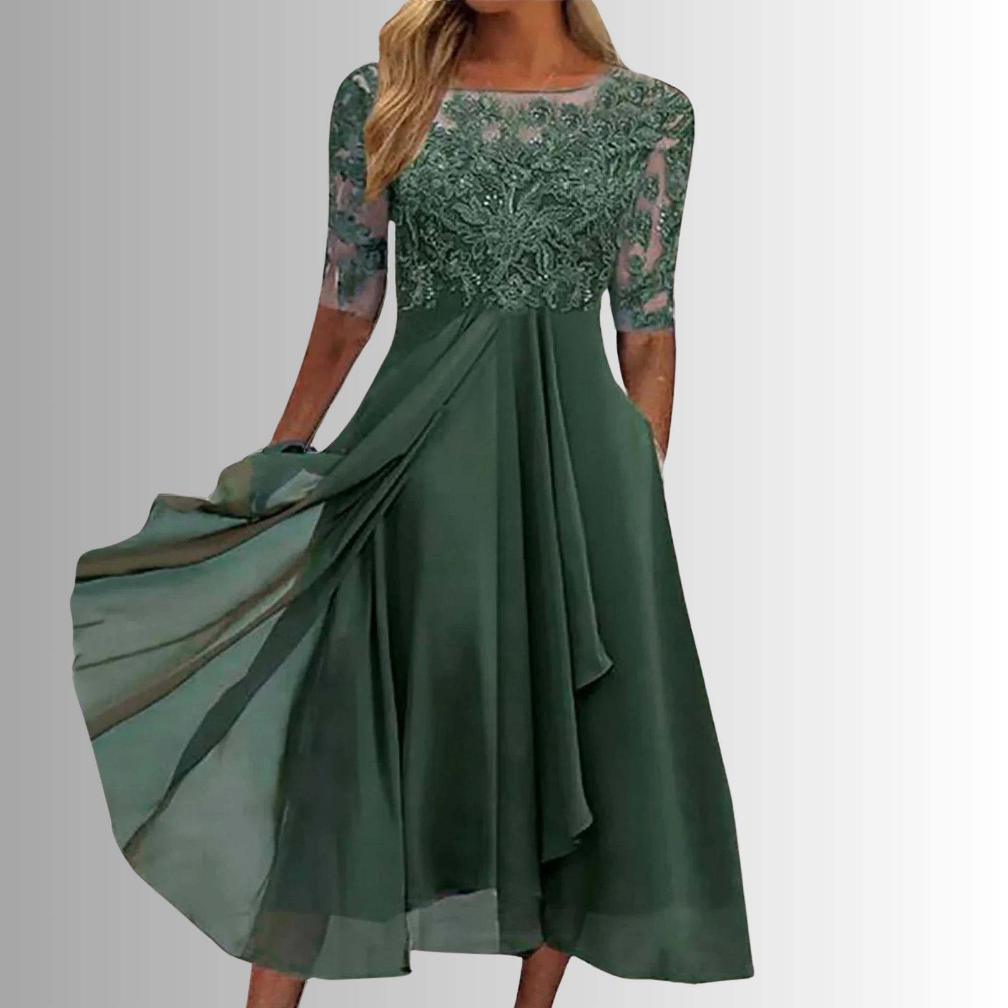 Rhonda | Lace-Embroidered Chiffon Midi Dress
