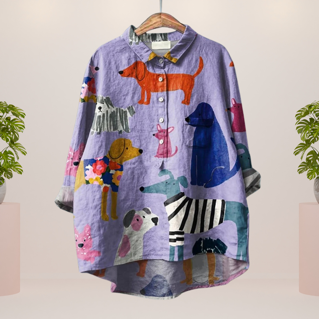 Freya™ | Playful Shirt with Dog Print and Button Closure