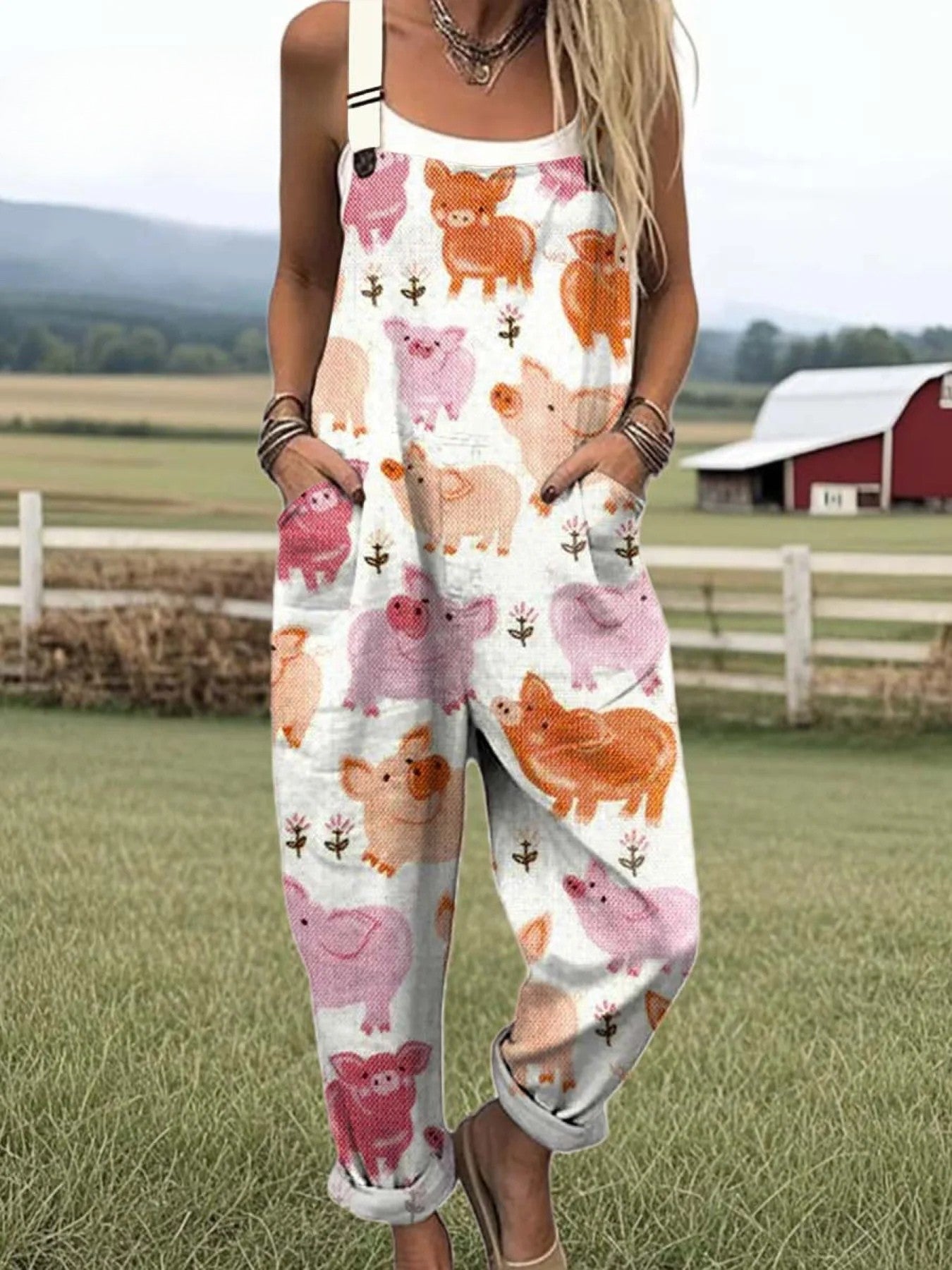 Women's Jumpsuit - Vintage Floral Design, Comfortable Wide Legs and Style