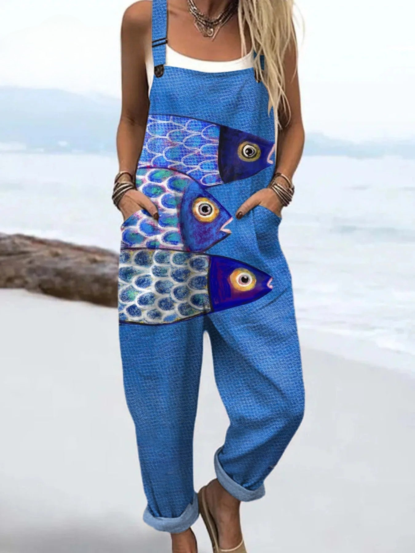 Women's Jumpsuit - Vintage Floral Design, Wide Legs for Comfort and Style