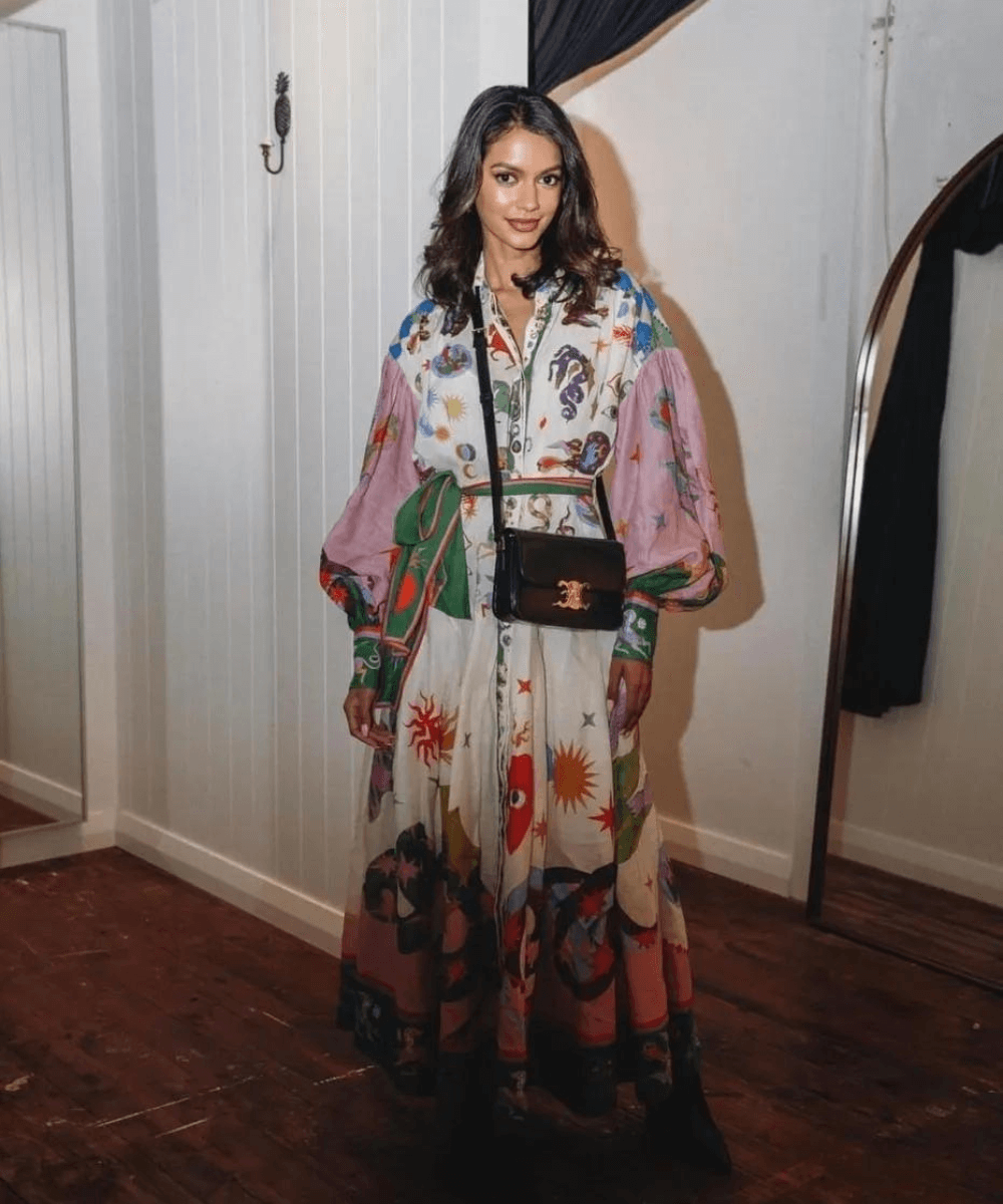 Dorthe | Colorful Print Belted Dress