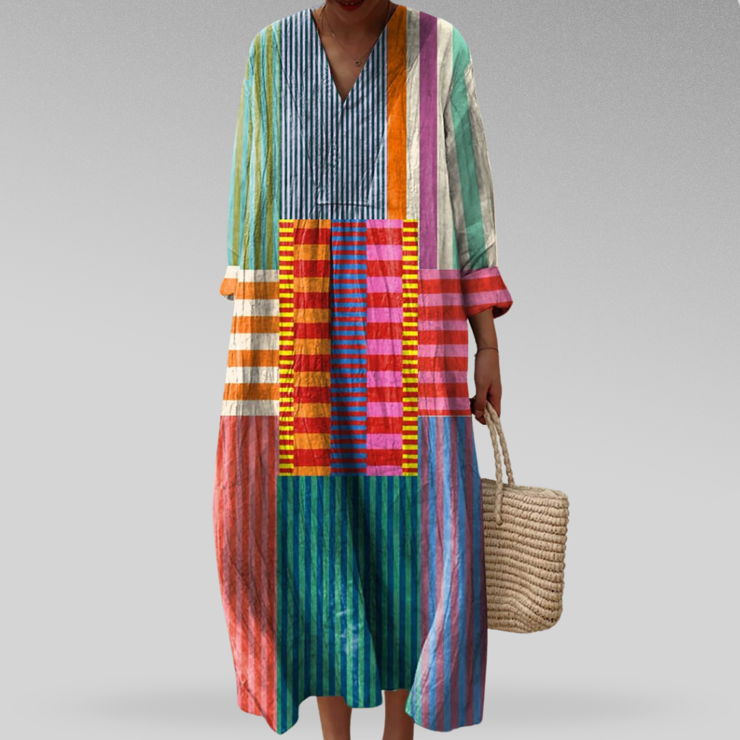 Ottilie | Colorful Striped Patchwork Midi Dress