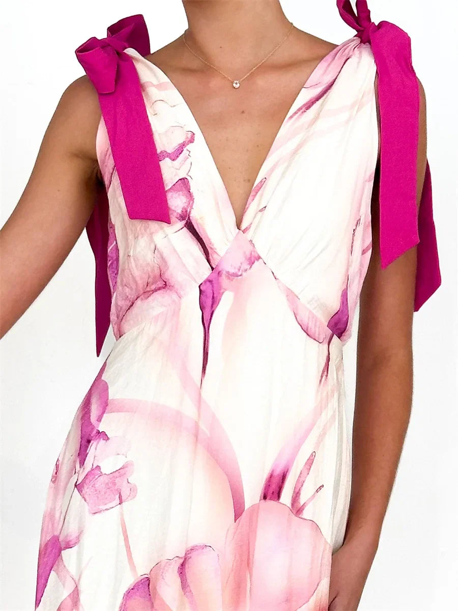 Alba | Back Tie V-Neck Maxi Dress