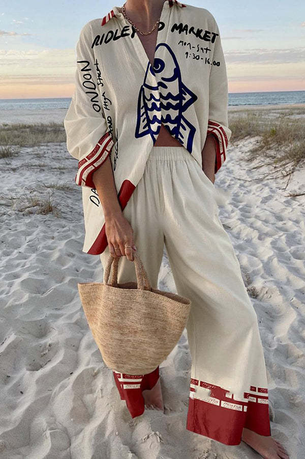 Rounelle™ | Complete linen set with blue fish print