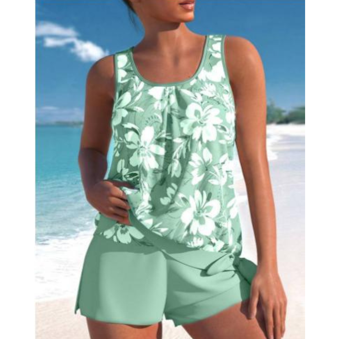 Adalina | Two-Tone Tankini Set with Floral Print for Women