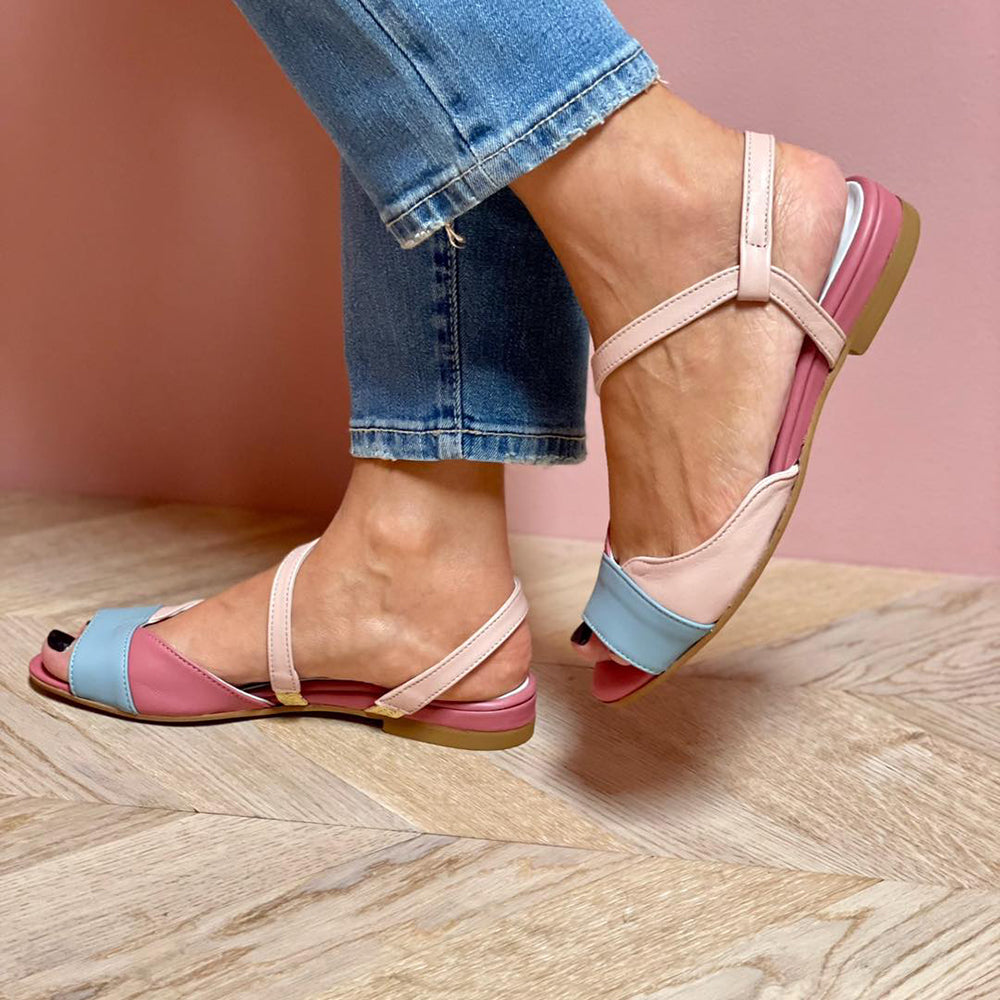 Ellela™ | Asymmetric Pink Sandals with Color Blocks