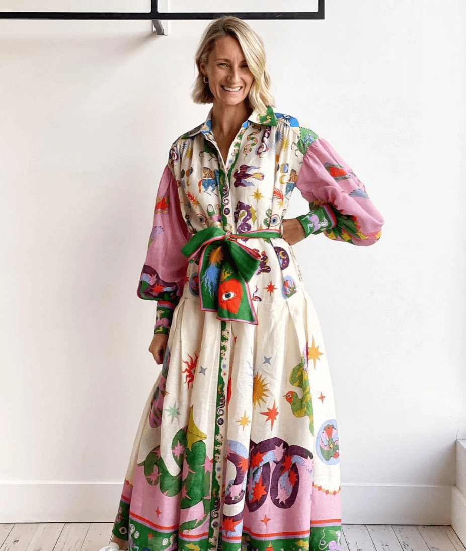 Dorthe | Colorful Print Belted Dress