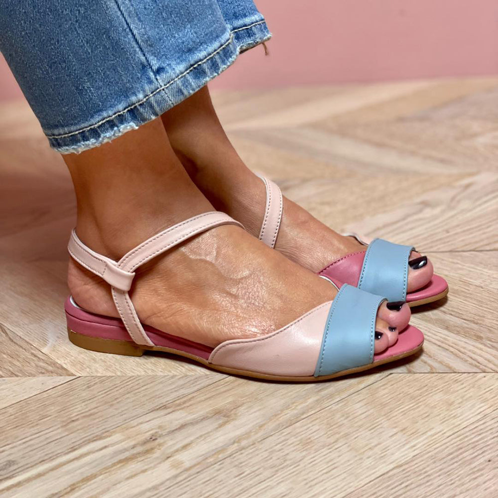 Ellela™ | Asymmetric Pink Sandals with Color Blocks