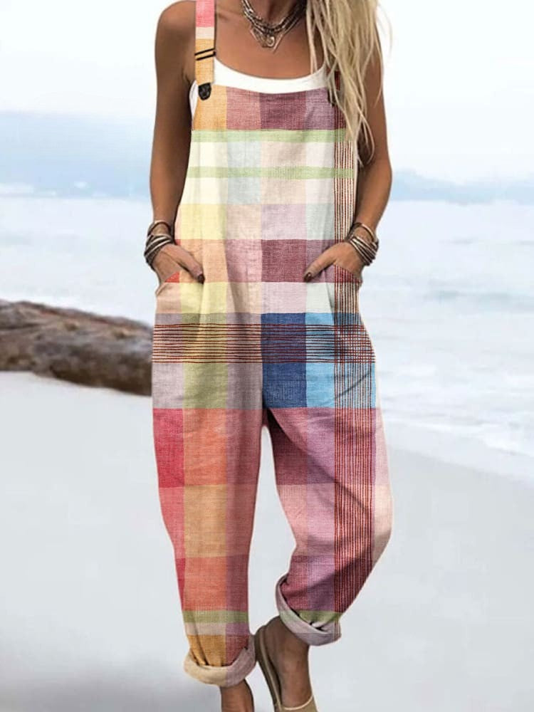 Women's Jumpsuit - Vintage Floral Design, Comfort and Style with Wide Legs