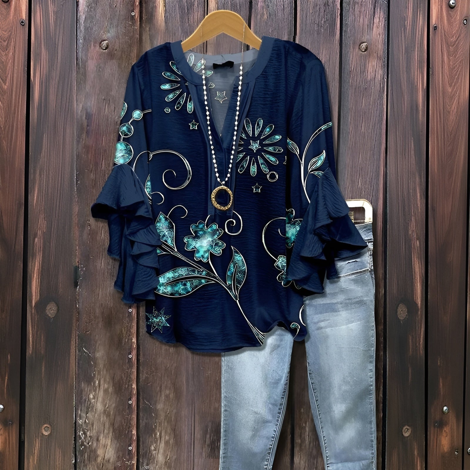 ELISABET™ | Casual blouse with leaf pattern